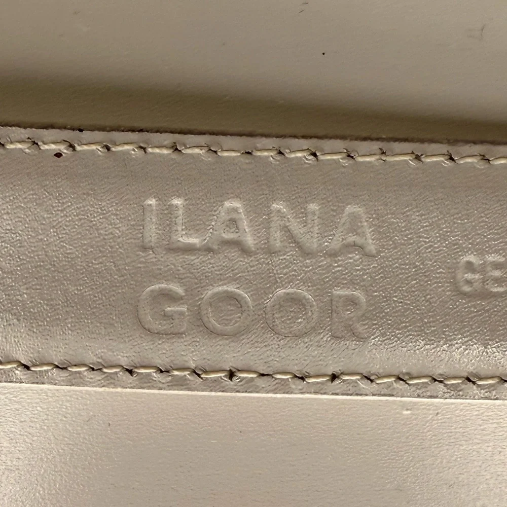 Ilana Goor White Leather Belt Sculptural Gold Buckle Vintage Artisan Designer M - Picture 6 of 9